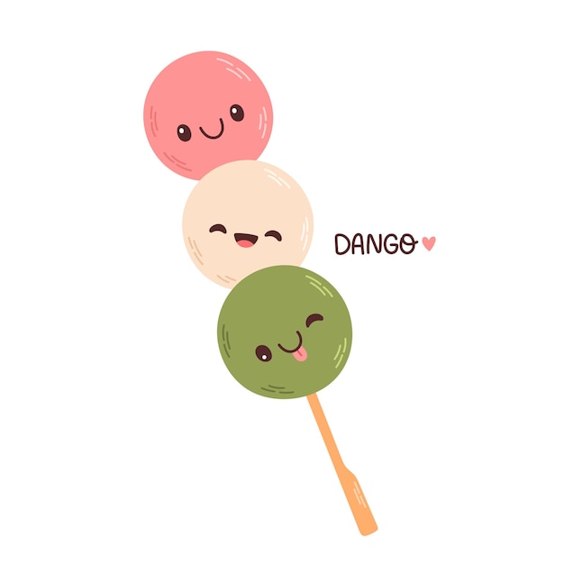 Dango postre tradicional japonés aislado en blanco. Postre Hanami Dango con 3 colores