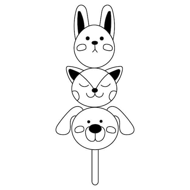 Dango single doodle6 Lindo dulce japonés en forma de caras de animales Doodle ilustración de dibujos animados en blanco y negro