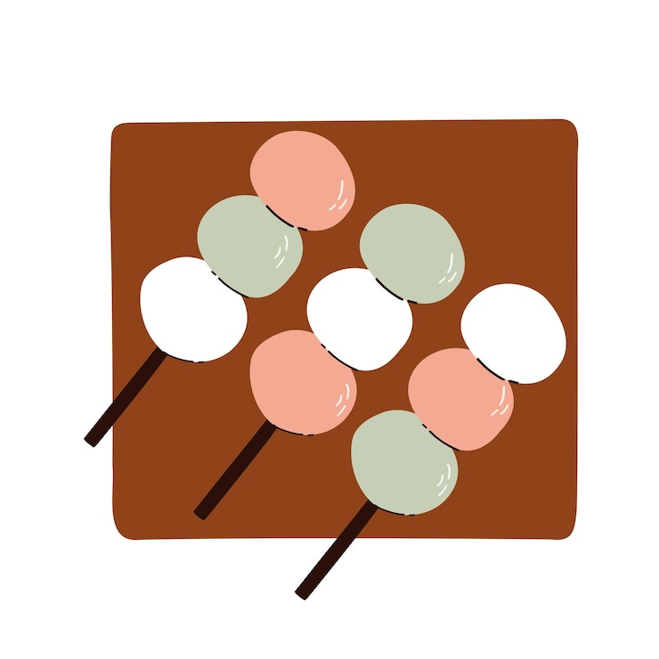 Vector dango tres albóndigas de colores dango es un vector dibujado a mano de bocadillo dulce tradicional japonés