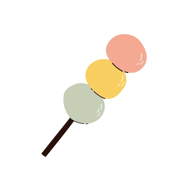 Dango tres albóndigas de colores dango es un vector dibujado a mano de bocadillo dulce tradicional japonés