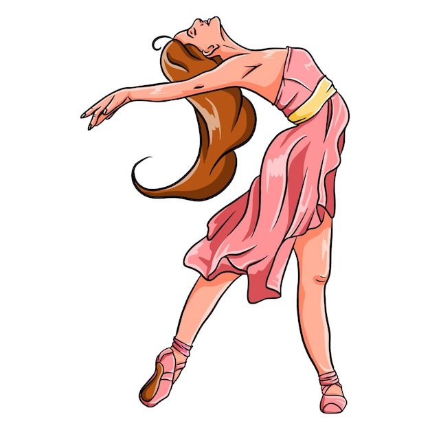 Danza colorida de una bailarina. Bailarina con zapatillas de punta y vestido rosa. Para diseño y decoración.