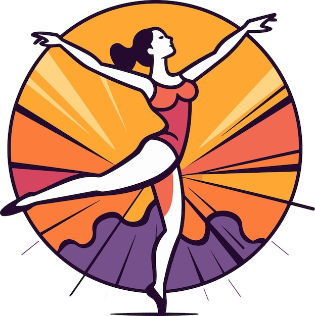 Vector danza en la punta de los dedos de los pies joven mujer tierna y elegante bailarina simple icono ilustración vectorial