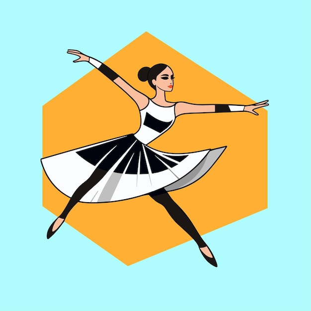 Vector danza en la punta de los dedos de los pies joven mujer tierna y elegante bailarina simple icono ilustración vectorial