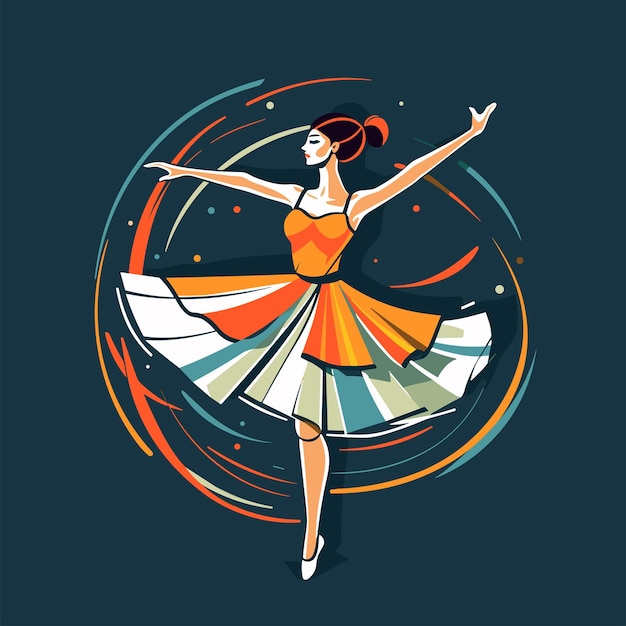 Vector danza en la punta de los dedos de los pies joven mujer tierna y elegante bailarina simple icono ilustración vectorial