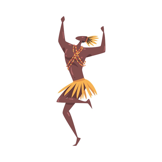 Danza ritual joven africano bailando con traje tradicional Ilustración vectorial de estilo dibujos animados
