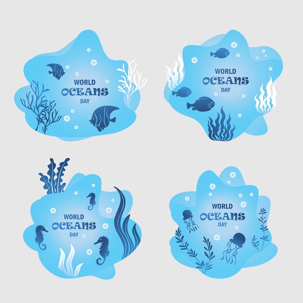 Para dar la bienvenida al día mundial del océano a través del diseño plano de iconos