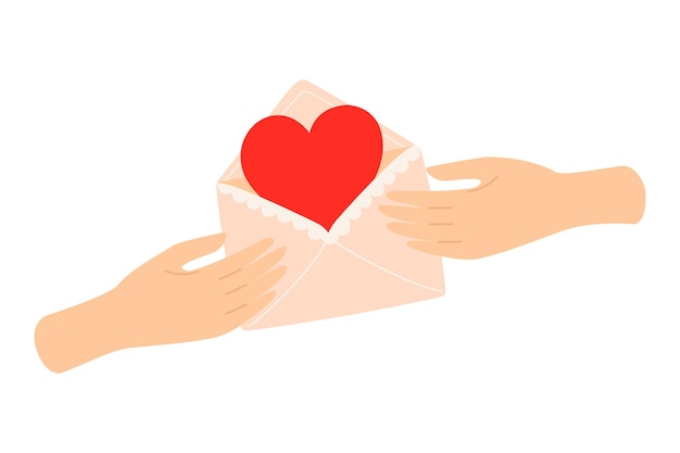 Dar sobre de carta de amor con corazón y mensaje de amor Manos recibiendo carta para el día de San Valentín