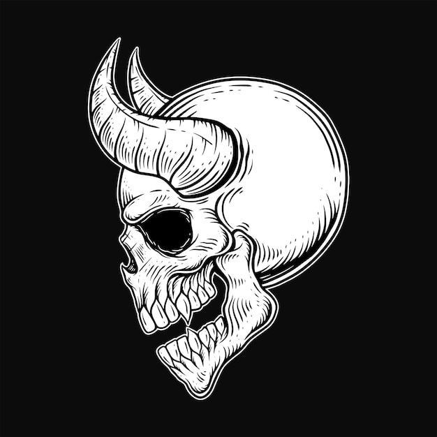 Dark Art Gothic Skull Demon Horn Vintage Tattoo huesos en estilo de dibujo a mano