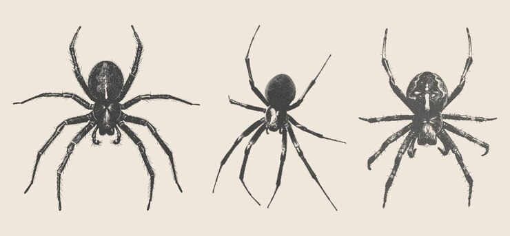 Dark gothic halftone spiders set Efecto de fotocopia retro Elementos de collage para el diseño de medios mixtos
