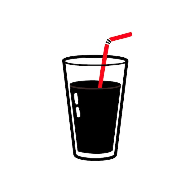 Dark refreshing soda drink with red striped straw inside a clean glass is illustrated
