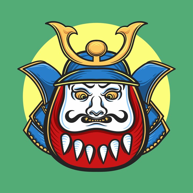Vector daruma, llevando, samurai, casco, vector, ilustración