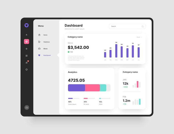 Vector dashboard design app interface with ui and ux elements use design for web application desktop app or