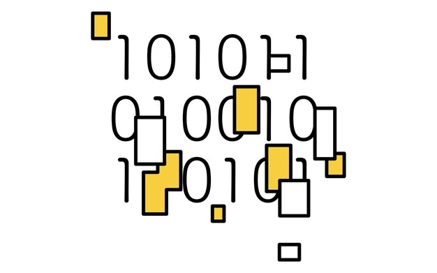 Data and password encryption line icon with binary code and padlock symbol