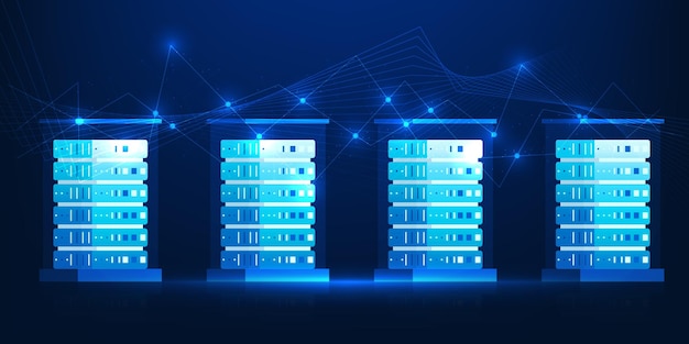 Data Center Technology Background with Server Racks and Water Cooling System High Performance Data Storage Network Infrastructure Cloud Computing Secure Data Processing Energy Efficient Cooling