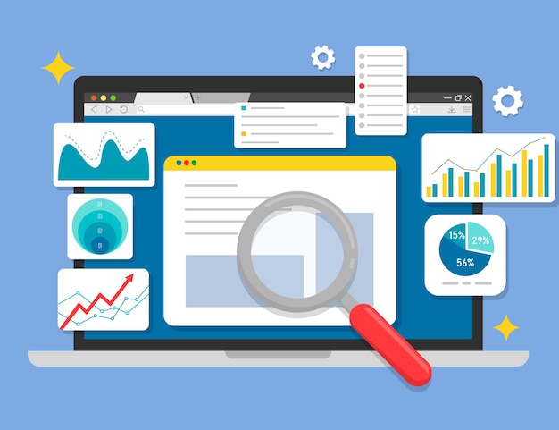 Data visualization interface on computer featuring analytics charts line graphs pie charts and bar diagrams Modern business analysis workspace with digital performance insights and colorful charts