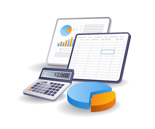 Datos de analista financiero de negocios concepto de software de excel ilustración 3D isométrica plana