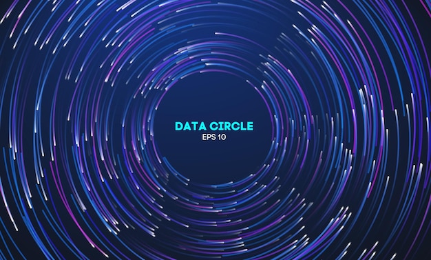 Datos circulares girando en líneas concéntricas de vórtice de huracán de fondo de tecnología azul oscuro