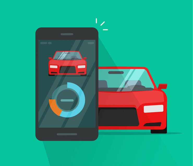 Vector los datos de diagnóstico del sistema inteligente del tablero del automóvil y el teléfono móvil o el control inalámbrico vector ilustración plana de dibujos animados
