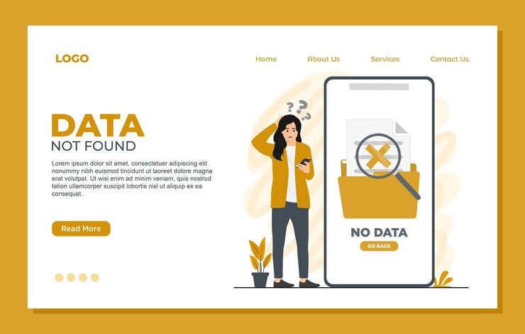 Vector datos no encontrados plantilla de página de aterrizaje de ningún dato ilustración de estilo plano moderno para el sitio web