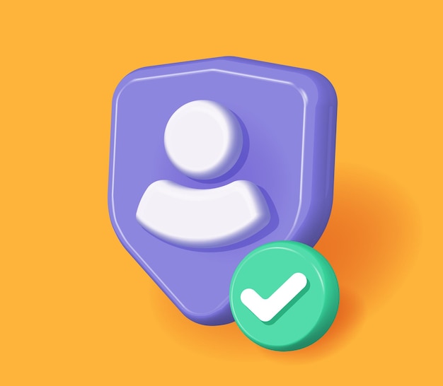 Datos personales del usuario protegidos icono gráfico 3d seguridad de la persona seguro chequeo escudo marca de verificación render