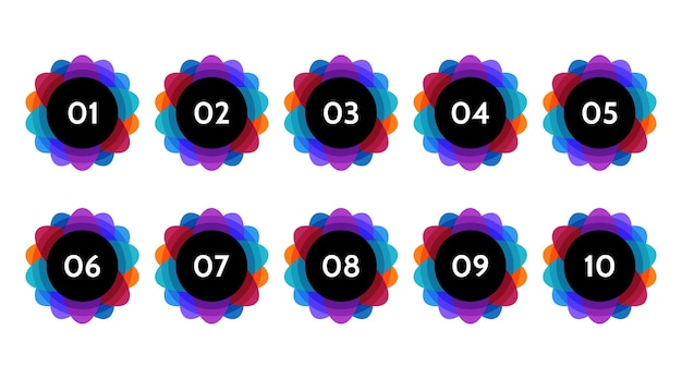 Datos de puntos de viñeta, marcadores de información. conjunto de flechas de icono. Banderas numéricas del 1 al 12 Diseño plano aislado. Ilustración infográfica.