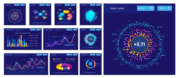 Vector datos del tablero de mando, gráficos y diagramas