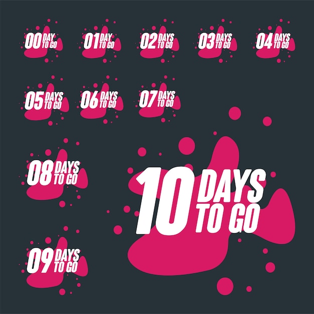 Days To Go Countdown Pink Red Badge Set EPS 10 Vector libre