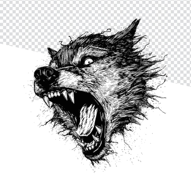 Dé rienda suelta a la página para colorear de tatuaje Flash de ilustración de lobo dibujado a mano en blanco y negro salvaje