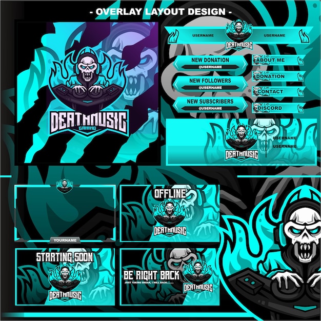 Death music gaming diseño de diseño streamer twitch logo personaje