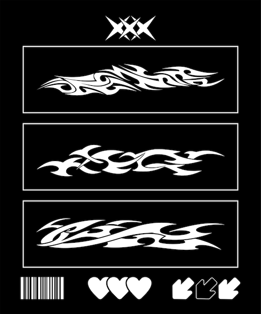 Decalques de llamas tribales vector de diseño de logotipo y2k