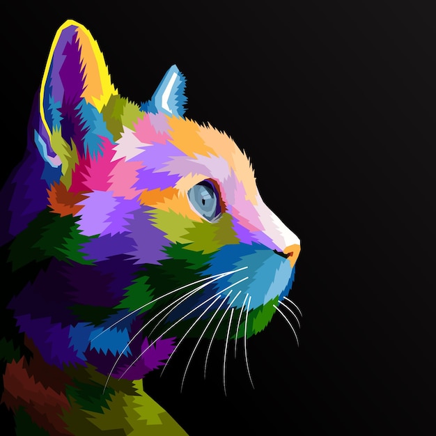 Vector decoración aislada del retrato del arte pop del gato colorido