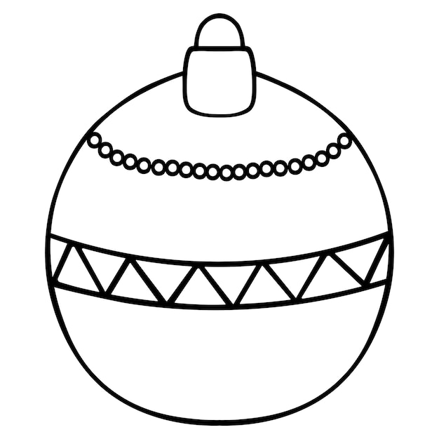 Vector decoración del árbol de navidad cuenco de vidrio esbozo esfera con colgante decorado con bolas y zigzag