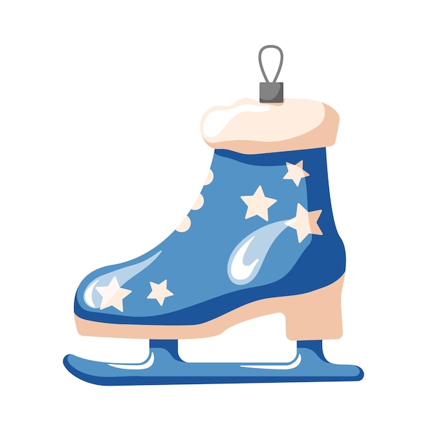 Decoración del árbol de Navidad en forma de patín de hielo Ilustración vectorial aislada en fondo blanco al estilo de dibujos animados