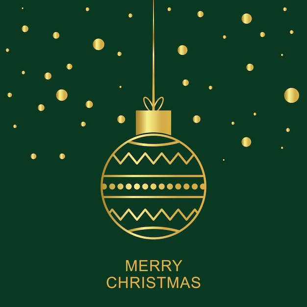 Decoración de bola de Navidad dorada de Navidad feliz en fondo verde icono de juguete de árbol de Navidad