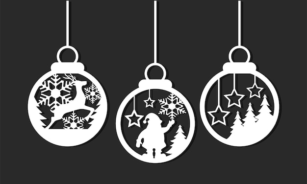 Vector decoración de bolas navideñas para juego de árboles de navidad