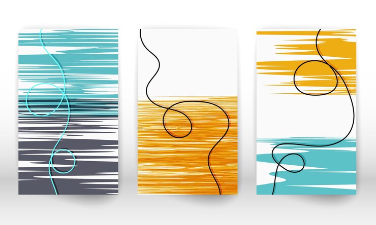Vector decoración casera escandinava conjunto de líneas dibujadas a mano abstractas lona de arte moderno cubierta de diseño de efecto de acuarela diseño de arte escandinavo líneas de garabato imitación de textura
