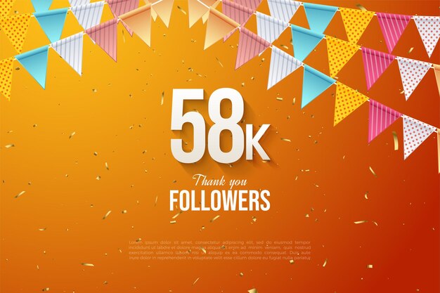 Decoración de celebración de 58k seguidores con cortinas de papel festivas.