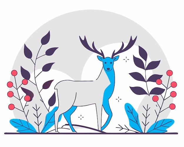 Decoración de ciervos con plantas y ilustraciones de hojas
