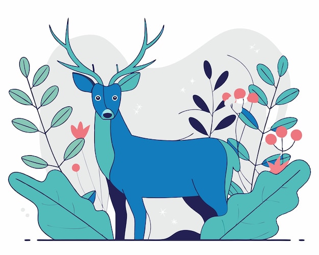 Decoración de ciervos con plantas y ilustraciones de hojas