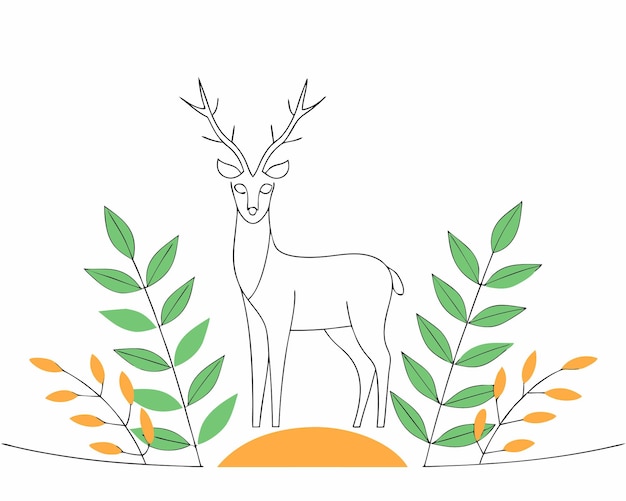 Decoración de ciervos con plantas y ilustraciones de hojas