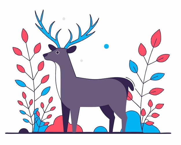 Decoración de ciervos con plantas y ilustraciones de hojas