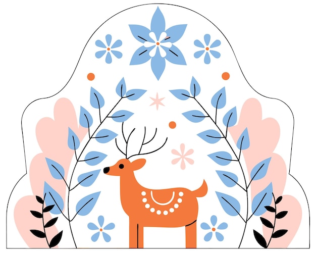 Decoración de ciervos con plantas y ilustraciones de hojas