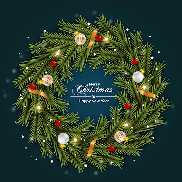 Decoración de corona navideña Rama de pino verde y bola blanca de Navidad