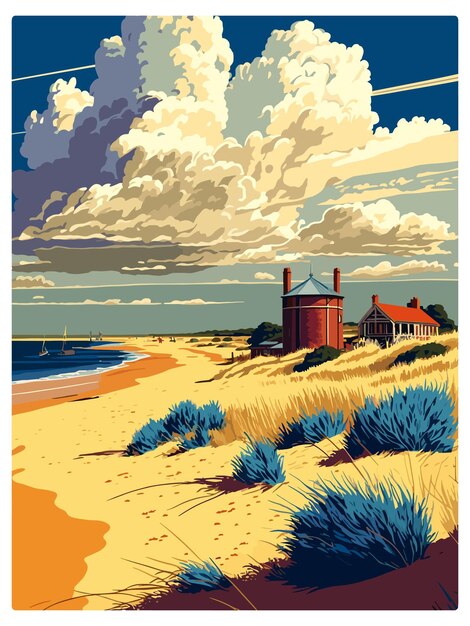 Decoración de la costa de Suffolk Aonb cartel de viaje vintage recuerdo tarjeta postal retrato pintura ilustración