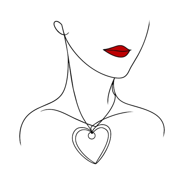 Decoración del cuello con línea de colgante de corazón ilustración vectorial de arte