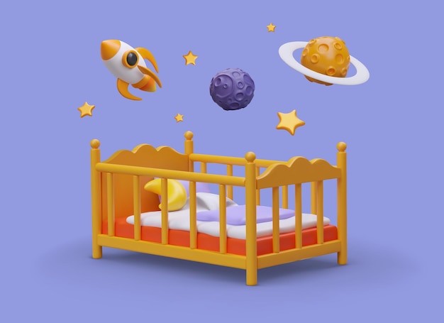 Decoración de cuna espacial cuna espacial en 3D cohete espacial luna planetas estrellas