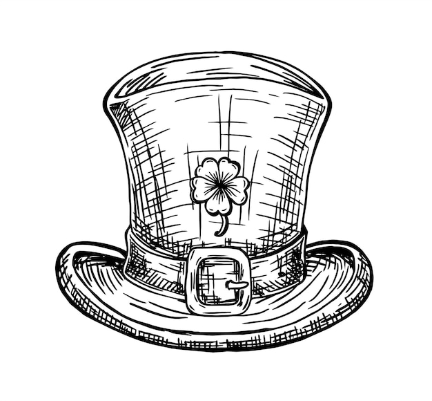 Decoración para el Día de San Patricio Esbozo del sombrero de San Patrizio Hoja de trébol y sombrero verde Día de San Patrício