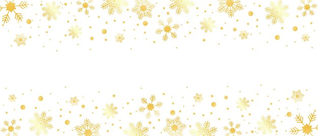Decoración dorada frontera festiva que cae brillo polvo nieve y estrellas Banner de venta de Feliz Navidad Copo de nieve de oro sobre fondo blanco Guirnalda de Navidad de lujo Ilustración vectorial EPS 10