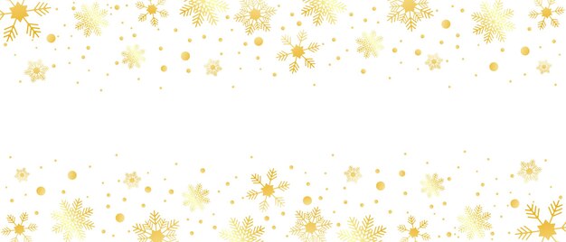 Decoración dorada frontera festiva que cae brillo polvo nieve y estrellas banner de venta de feliz navidad copo de nieve de oro sobre fondo blanco guirnalda de navidad de lujo ilustración vectorial eps 10