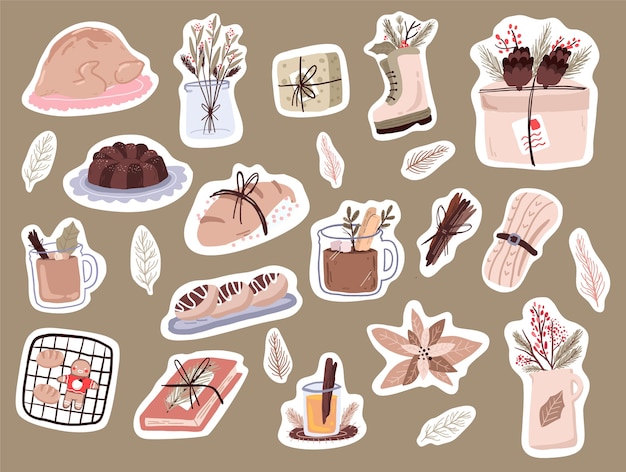Decoración de elementos de dibujos animados lindo Navidad set diseño de etiqueta